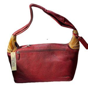 Red Purse ART EFFECTS Hobo Leather Nubby Texture Burgundy Handbag Large